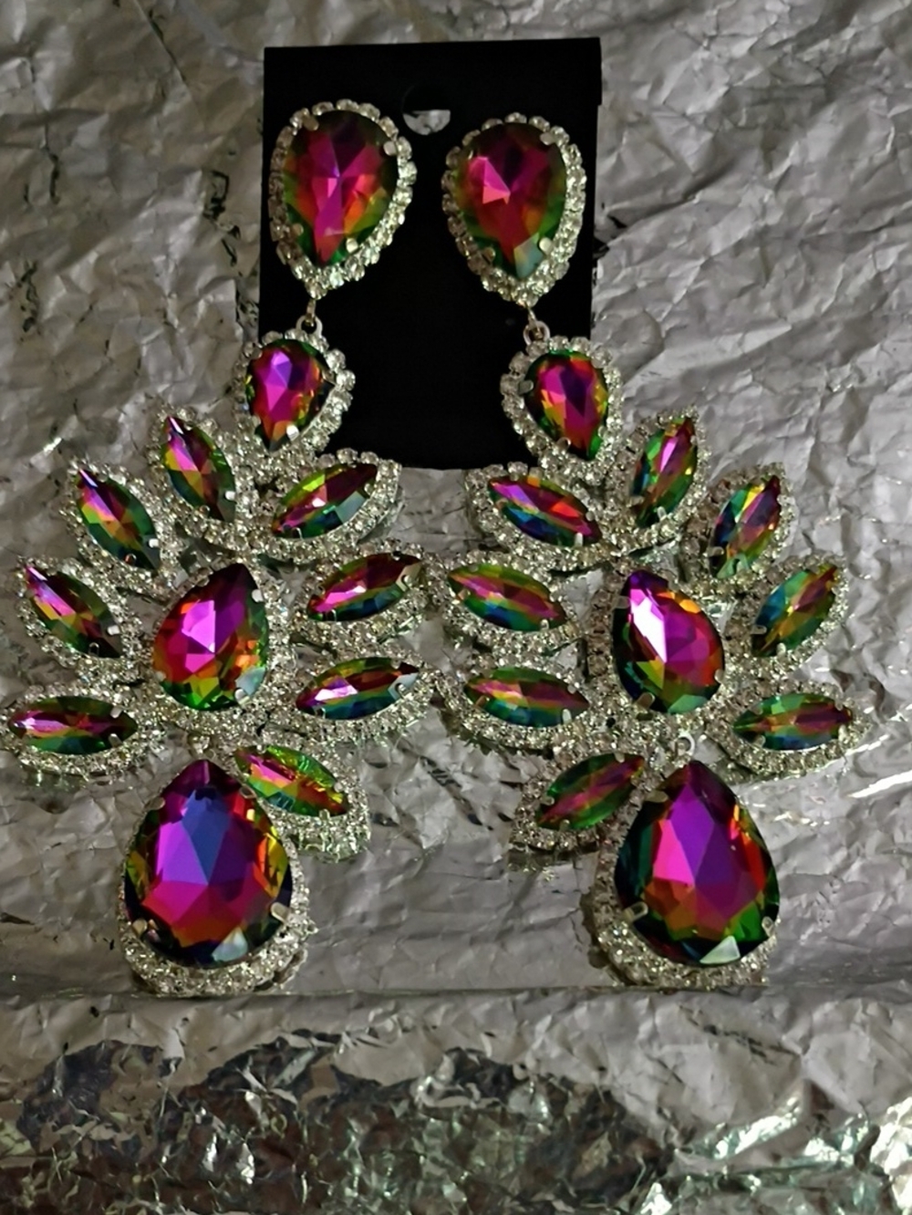 Crystal Teardrop Multicolor Statement Earrings - Women Jewelry